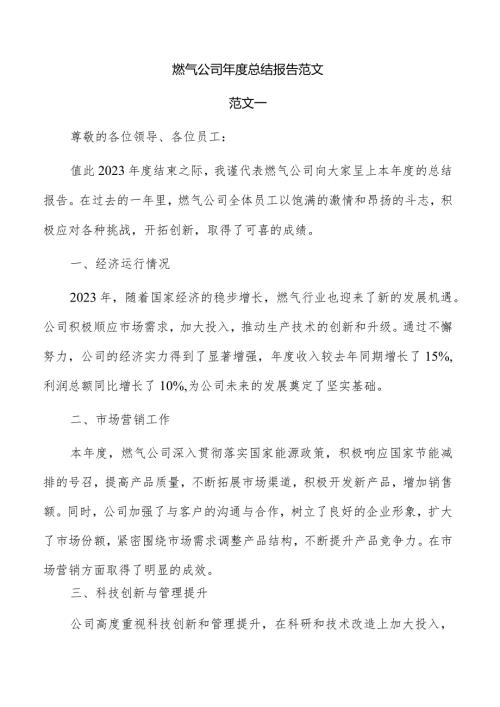 燃气公司总结报告范文.docx