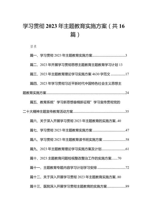 学习贯彻2023年专题教育实施方案16篇供参考.docx