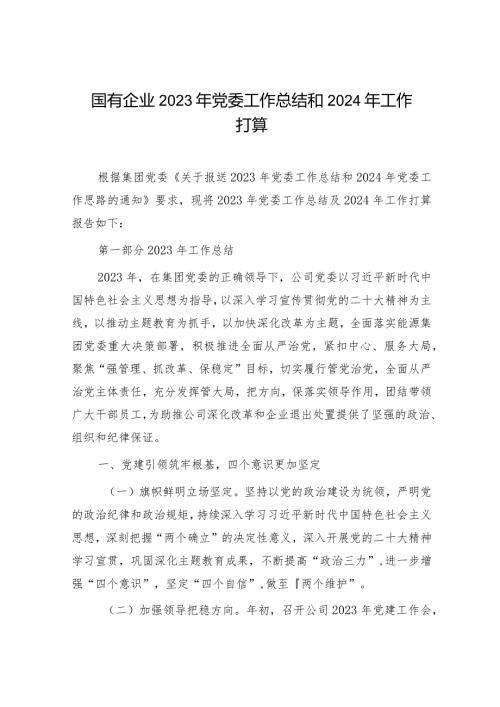 国企公司2023年党委工作总结和2024年工作计划6900字.docx