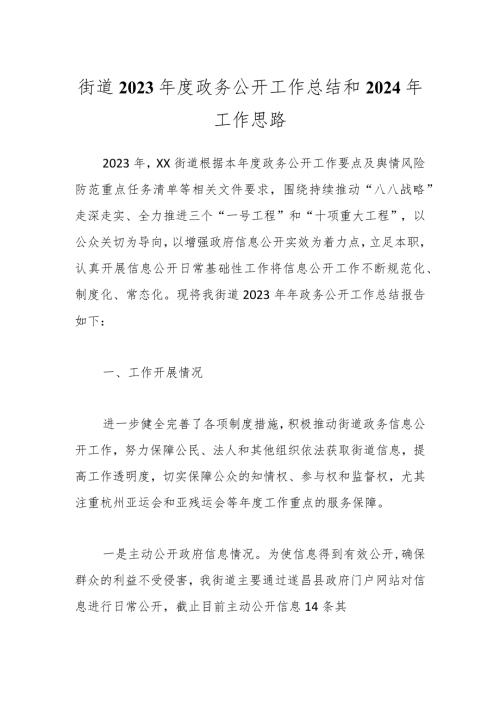 街道2023政务公开工作总结和2024年工作思路.docx