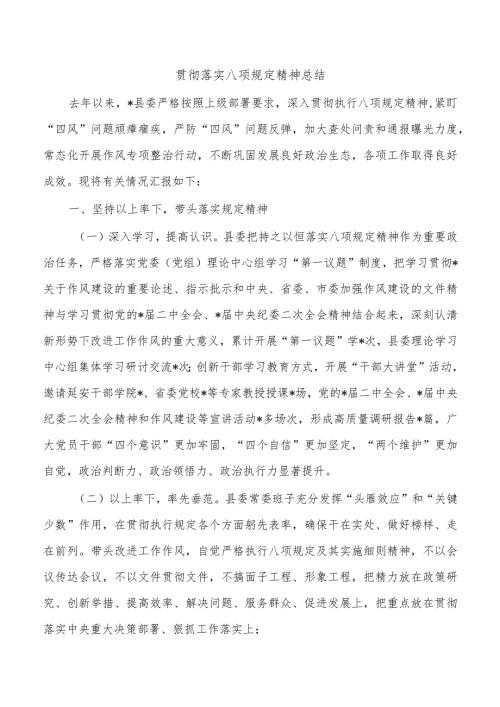 贯彻落实八项规定精神总结.docx