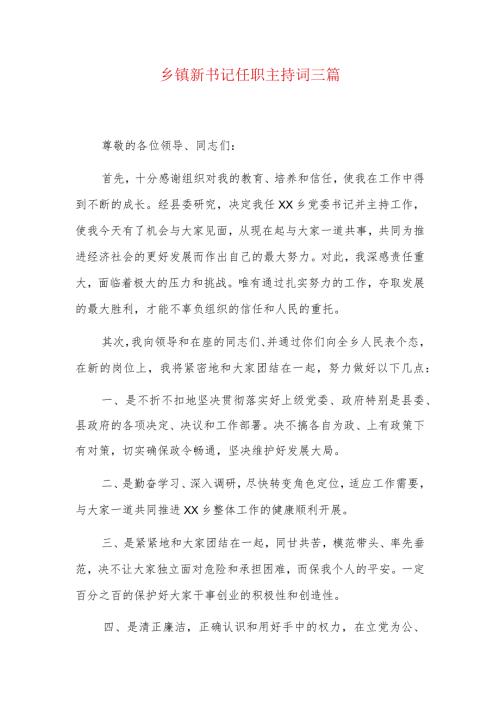 乡镇新书记任职.docx