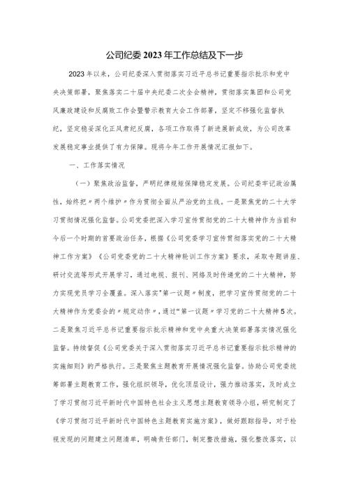 公司纪委2023年工作总结及下一步.docx