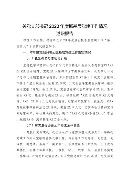 关党支部书记2023抓基层党建工作情况述职报告.docx