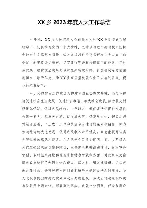 XX乡2023人大工作总结.docx