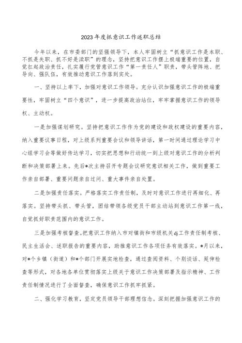 2023抓意识工作述职总结.docx