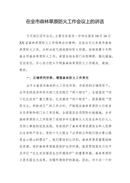 在全市森林草原防火工作会议上的讲话.docx