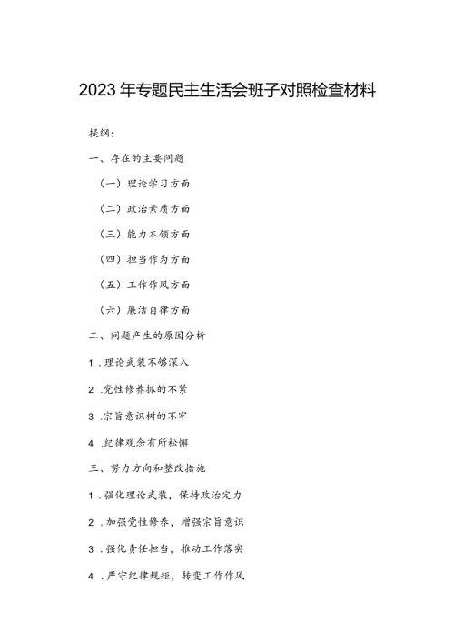 2023年专题民主生活会班子对照检查材料.docx