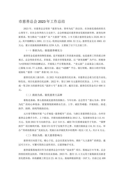 市慈善总会2023年工作总结.docx
