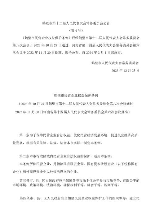 鹤壁市民营企业权益保护条例.docx