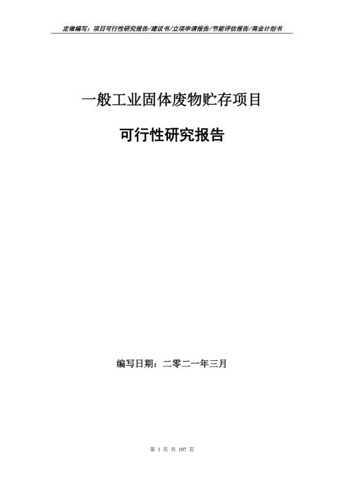 一般工业固体废物贮存项目可行性研究报告立项申请.doc