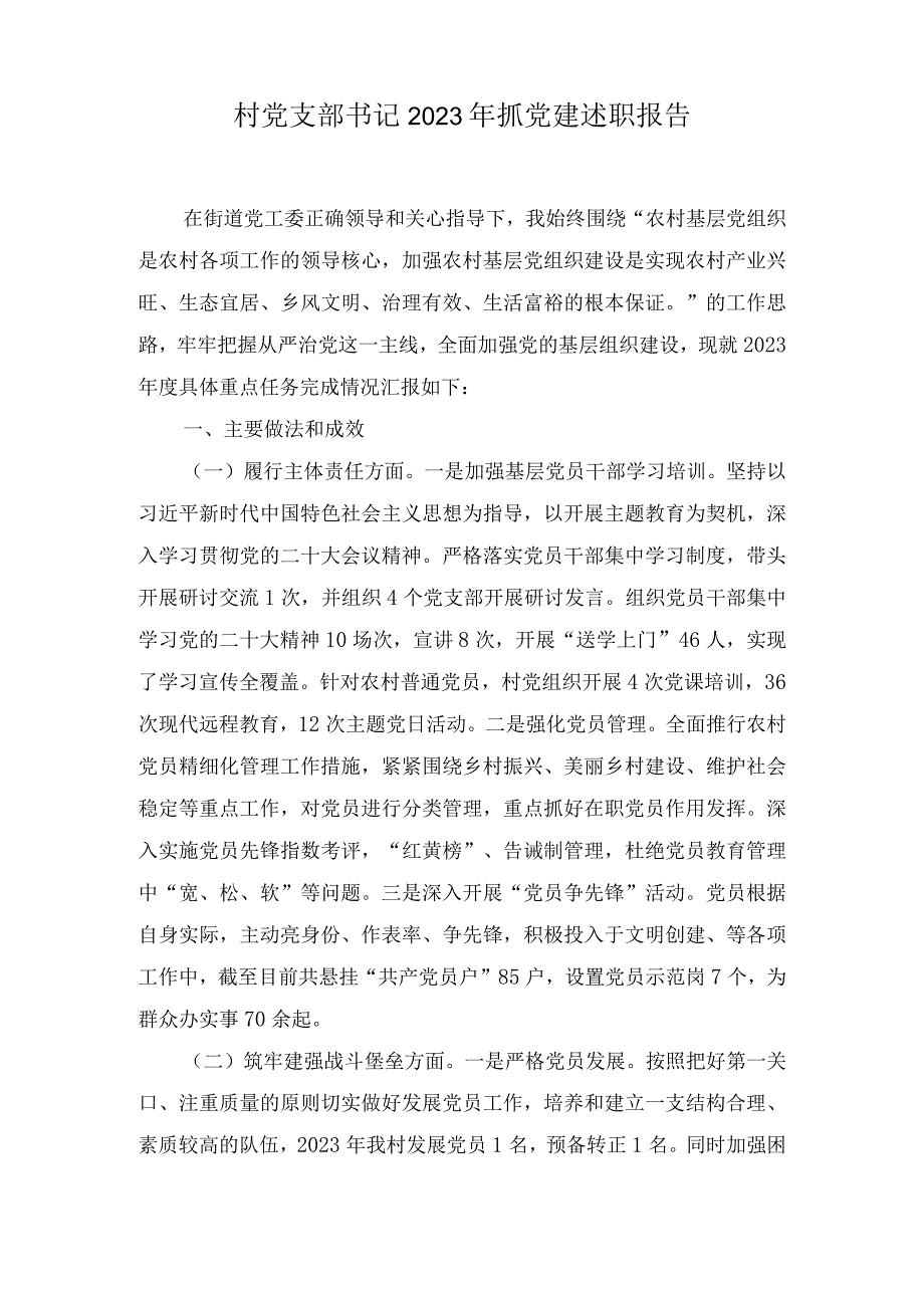 村党支部书记20232024抓党建个人述职报告（3篇）.docx_第1页