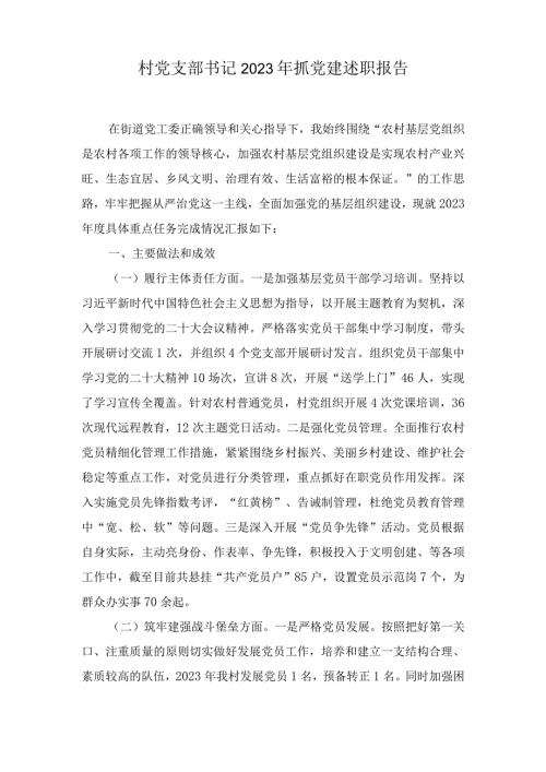 村党支部书记20232024抓党建个人述职报告（3篇）.docx