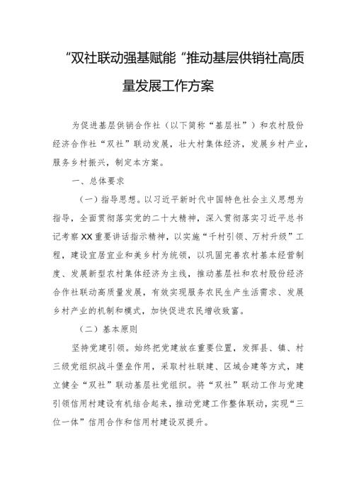 “双社联动 强基赋能”推动基层供销社高质量发展工作方案.docx