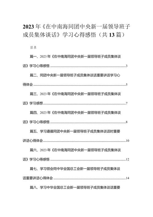 2023年《在中南海同团中央新一领导班子成员集体谈话》学习心得感悟范文精选(13篇).docx