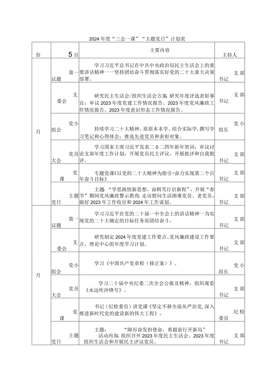 2024“三会一课” “主题党日”计划表(1).docx_第1页