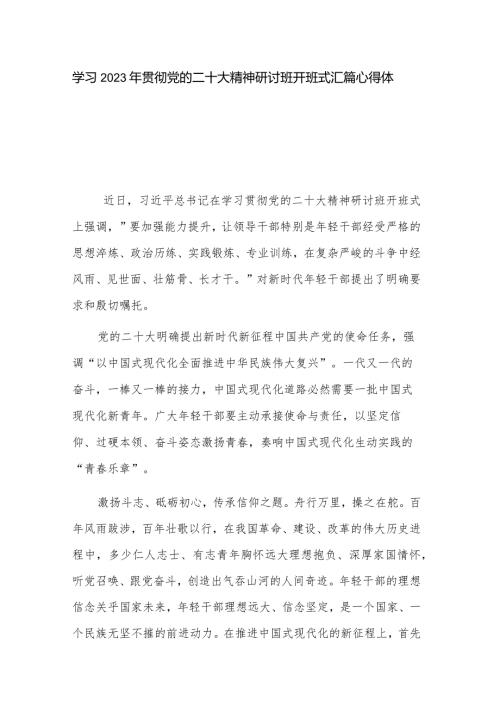 学习2023年贯彻党的二十大精神研讨班开班式汇篇心得体会.docx
