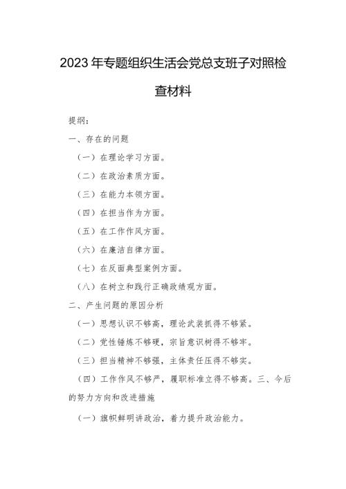 2023年专题组织生活会党总支班子对照检查材料.docx