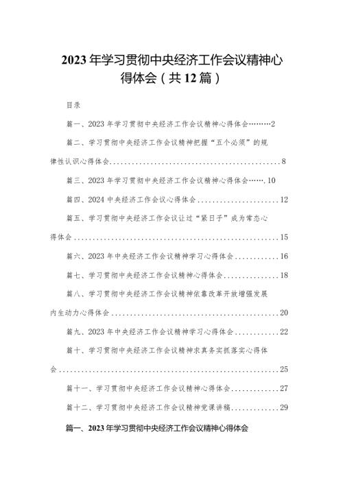 2023年学习贯彻中央经济工作会议精神心得体会(精选12篇).docx