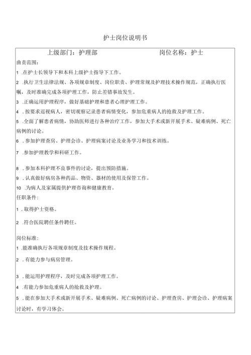护士岗位说明书.docx