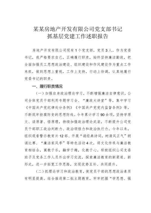 某某房地产开发有限公司党支部书记抓基层党建工作述职报告(1).docx