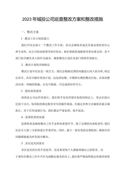 2023年城投公司巡查整改方案和整改措施.docx