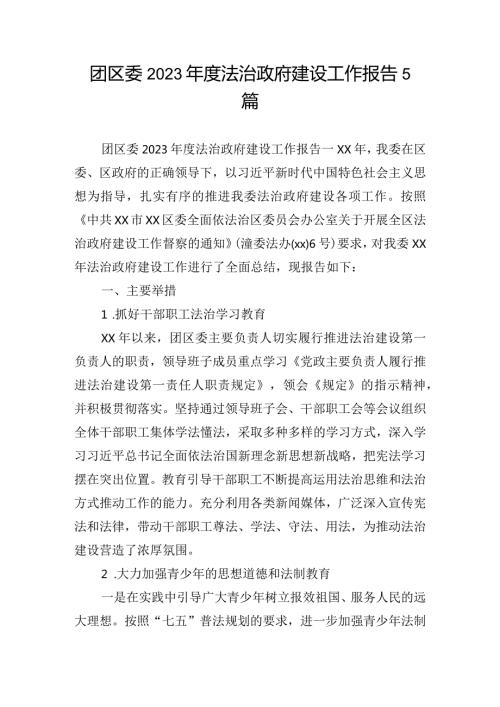 团区委2023法治政府建设工作报告5篇.docx