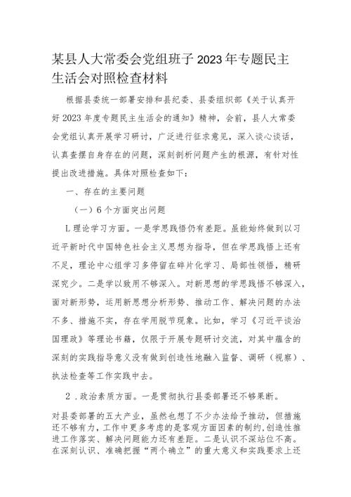 某县人大常委会党组班子2023年专题民主生活会对照检查材料(1).docx