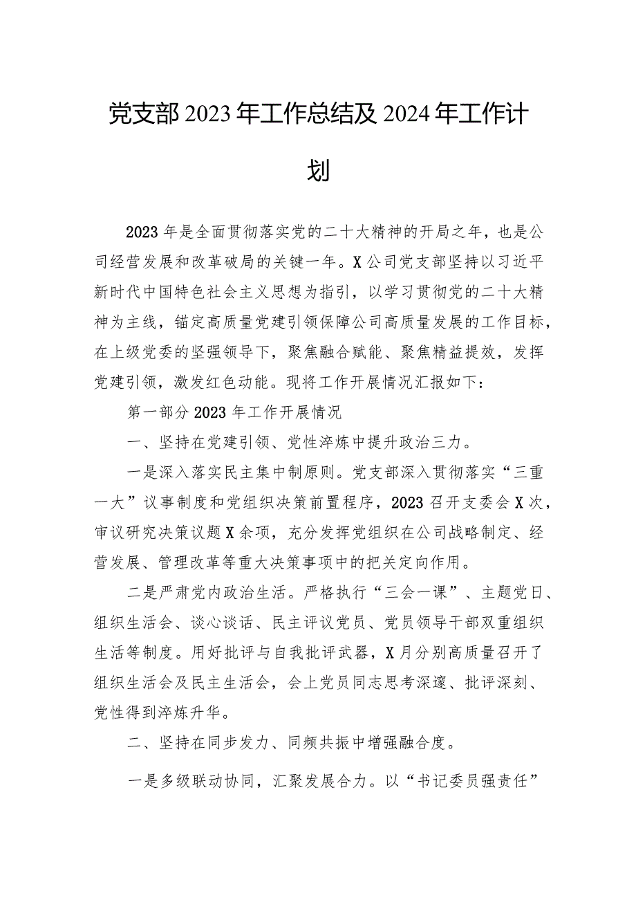 党支部2023年工作总结及2024年工作计划(2).docx_第1页