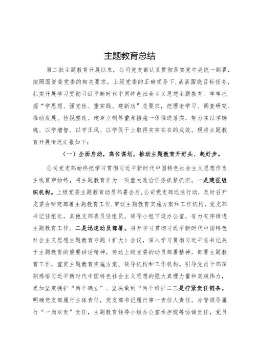 公司第二批主题教育工作总结(1).docx