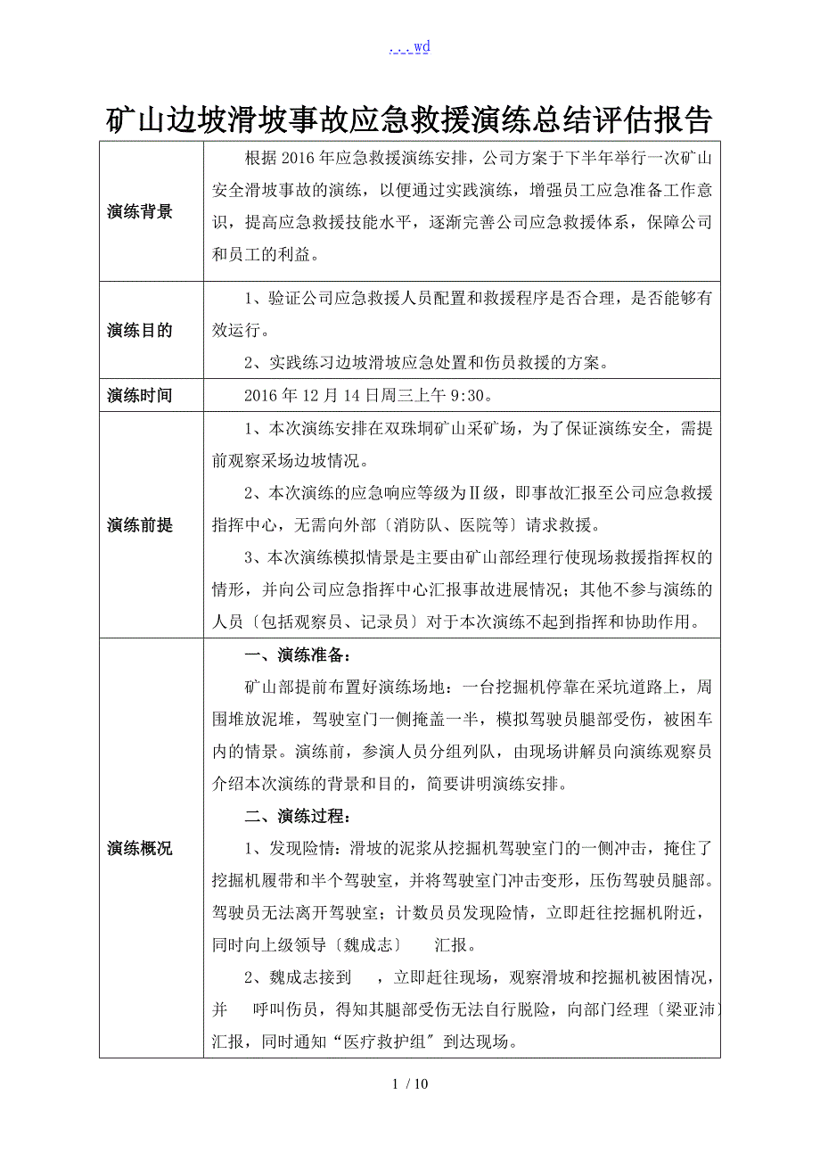 矿山边坡滑坡事故应急救援演练总结评估的报告书.doc_第1页