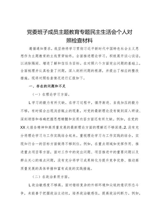 公司党委班子成员2023主题教育专题民主生活会个人对照检查材料(1).docx