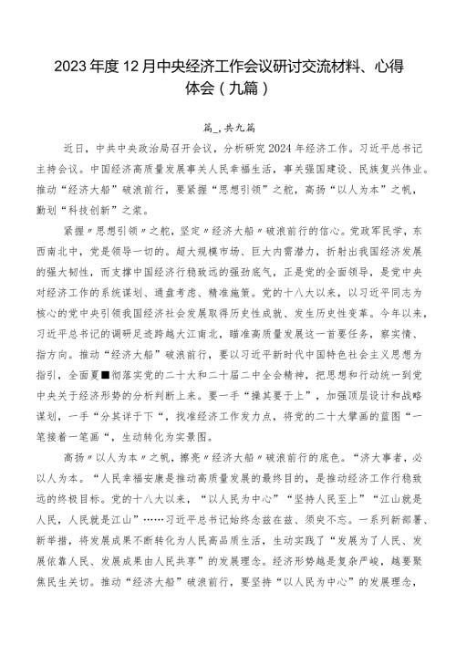 202312月中央经济工作会议研讨交流材料、心得体会（九篇）.docx