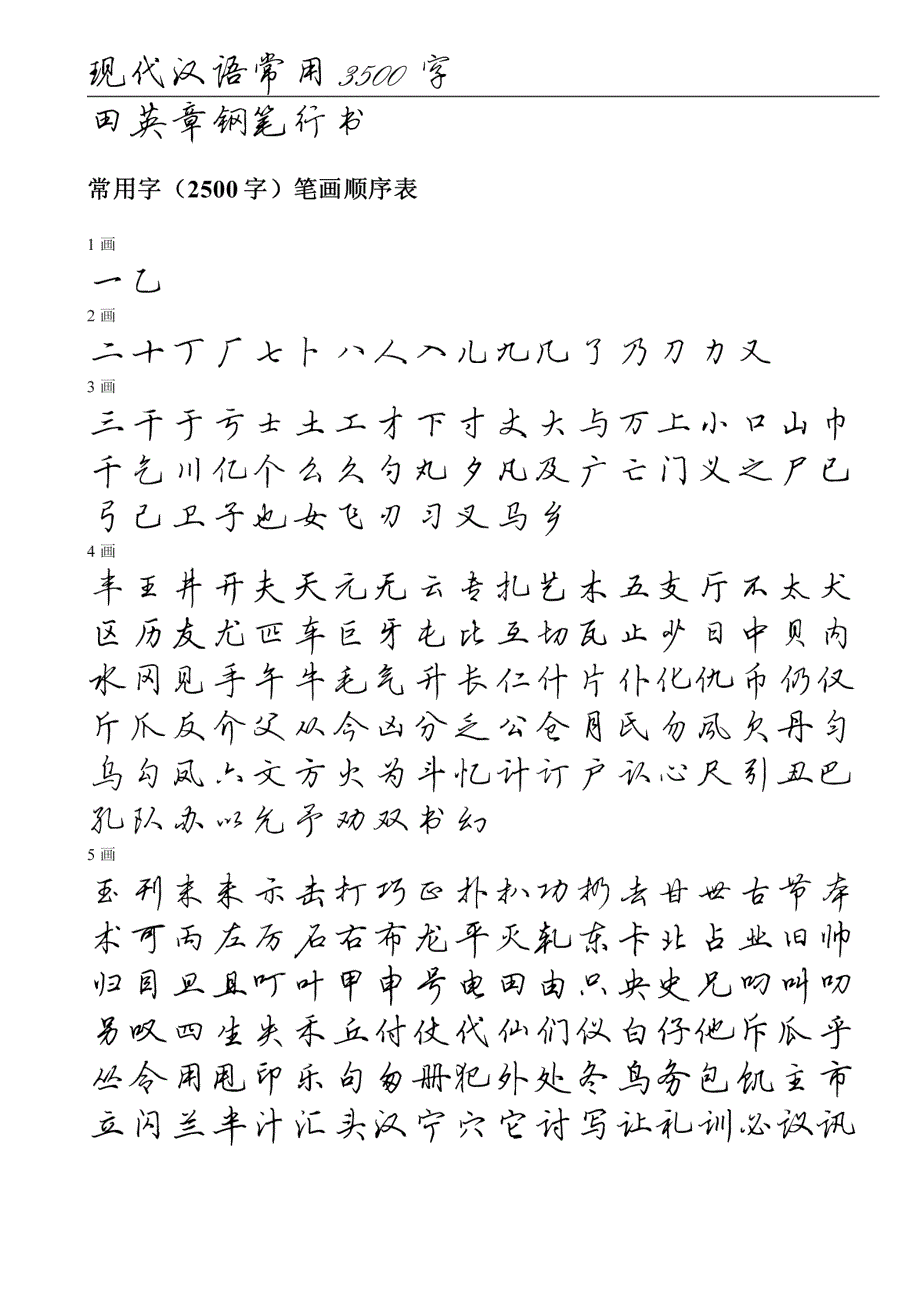 田英章钢笔行书字帖常用字3500个.doc_第1页