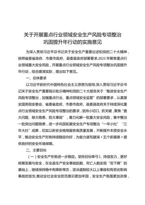 关于开展重点行业领域安全生产风险专项整治巩固提升年行动的实施意见.docx