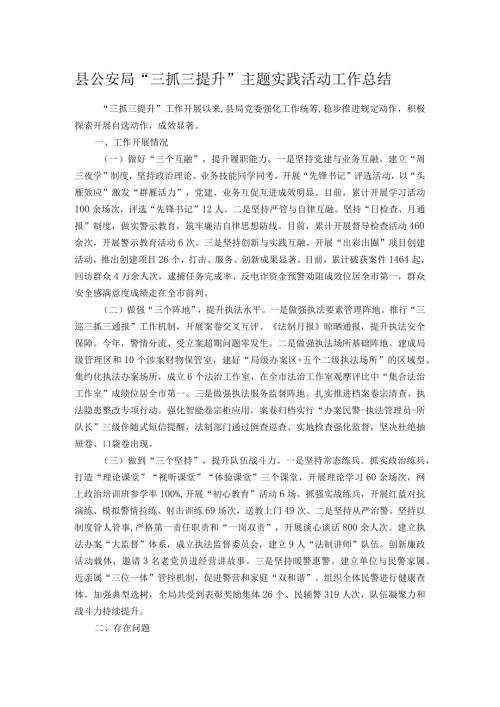 县公安局“三抓三提升”主题实践活动工作总结.docx