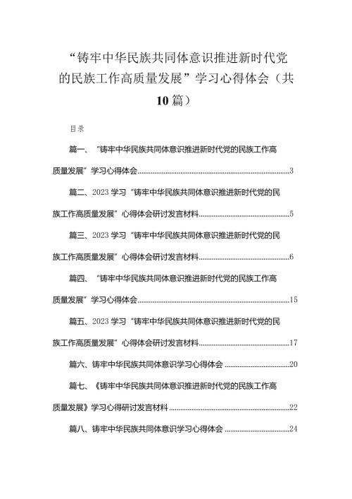 “铸牢中华民族共同体意识推进新时代党的民族工作高质量发展”学习心得体会范文精选(10篇).docx