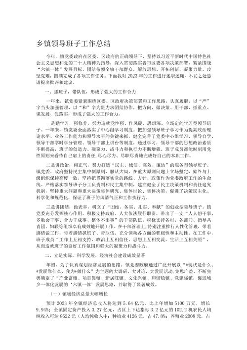 乡镇领导班子工作总结.docx