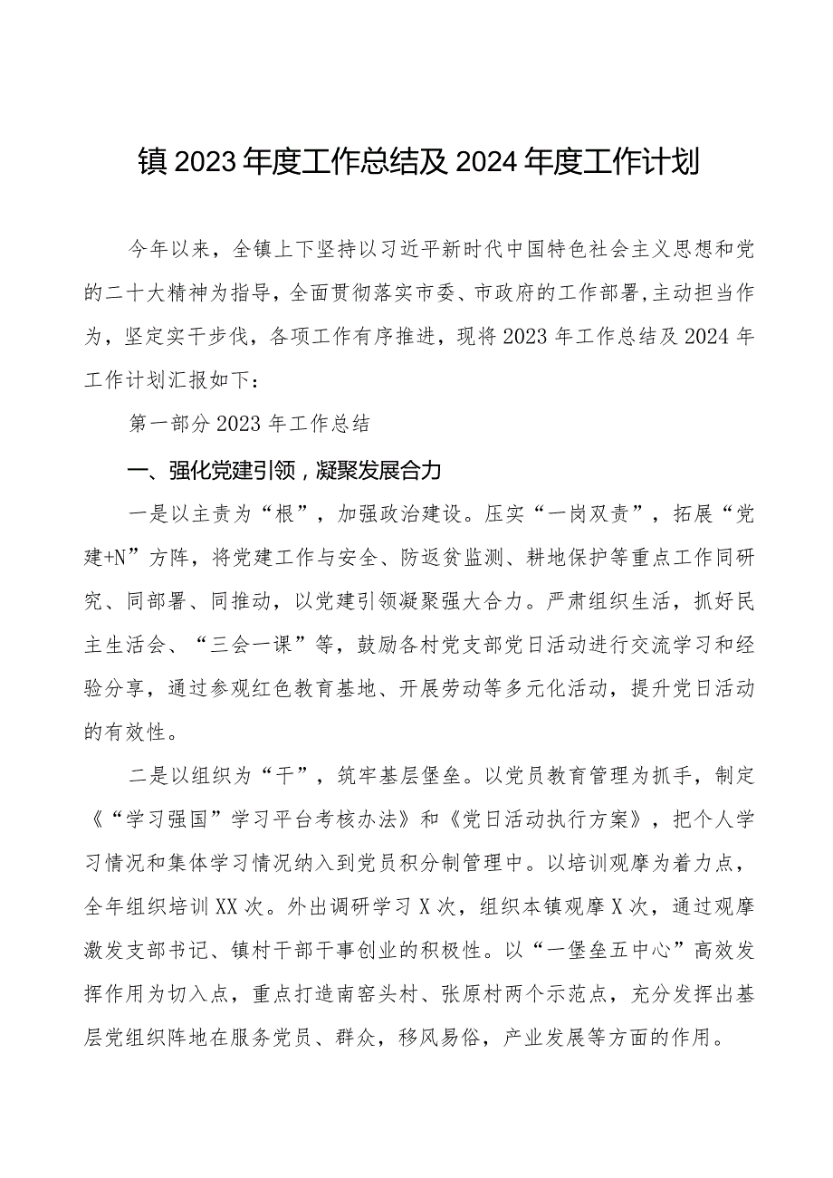 镇2023工作总结及2024工作计划.docx_第1页