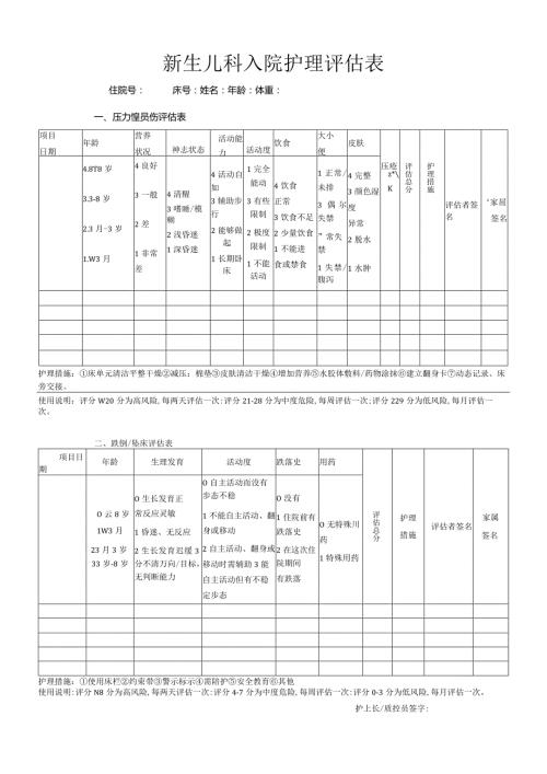 新生儿科入院护理评估表.docx