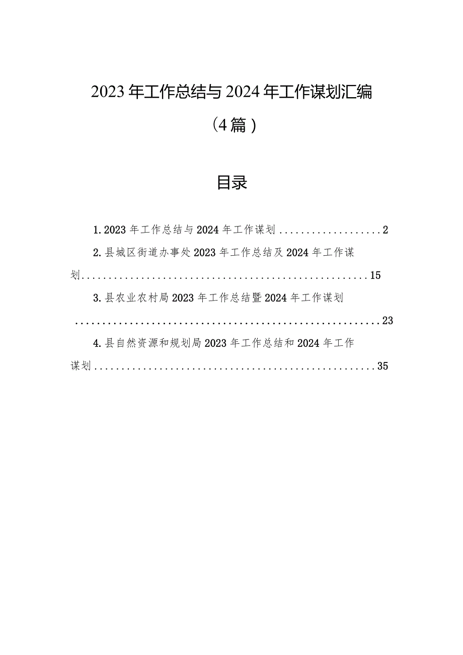 2023年工作总结与2024年工作谋划汇编（4篇）.docx_第1页
