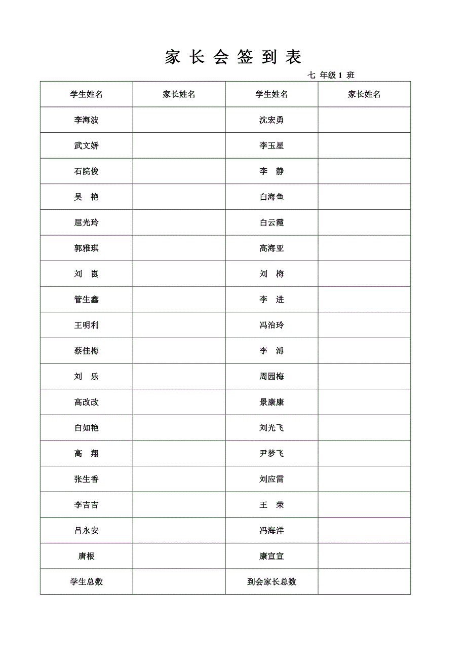 家长会签到表.doc_第1页