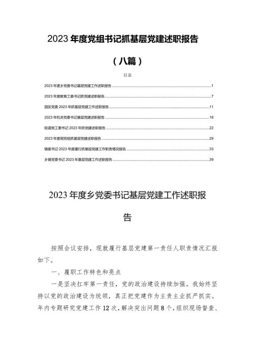 2023党组书记抓基层党建述职报告(八篇).docx