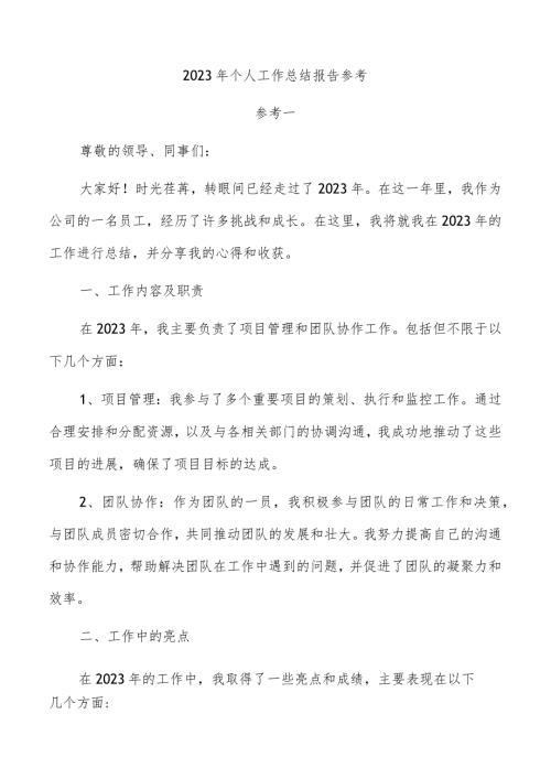 2023年个人工作总结报告参考.docx