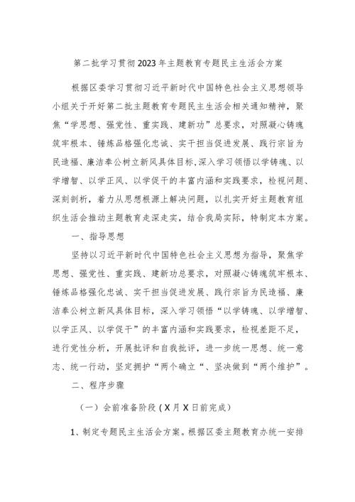 第二批学习贯彻2023年主题教育专题民主生活会方案.docx