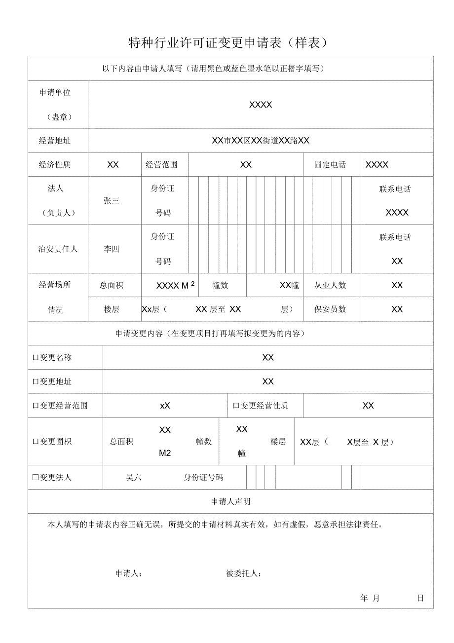 特种行业许可证变更申请表样表.docx_第1页