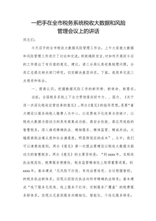一把手在全市税务系统税收大数据和风险管理会议上的讲话.docx