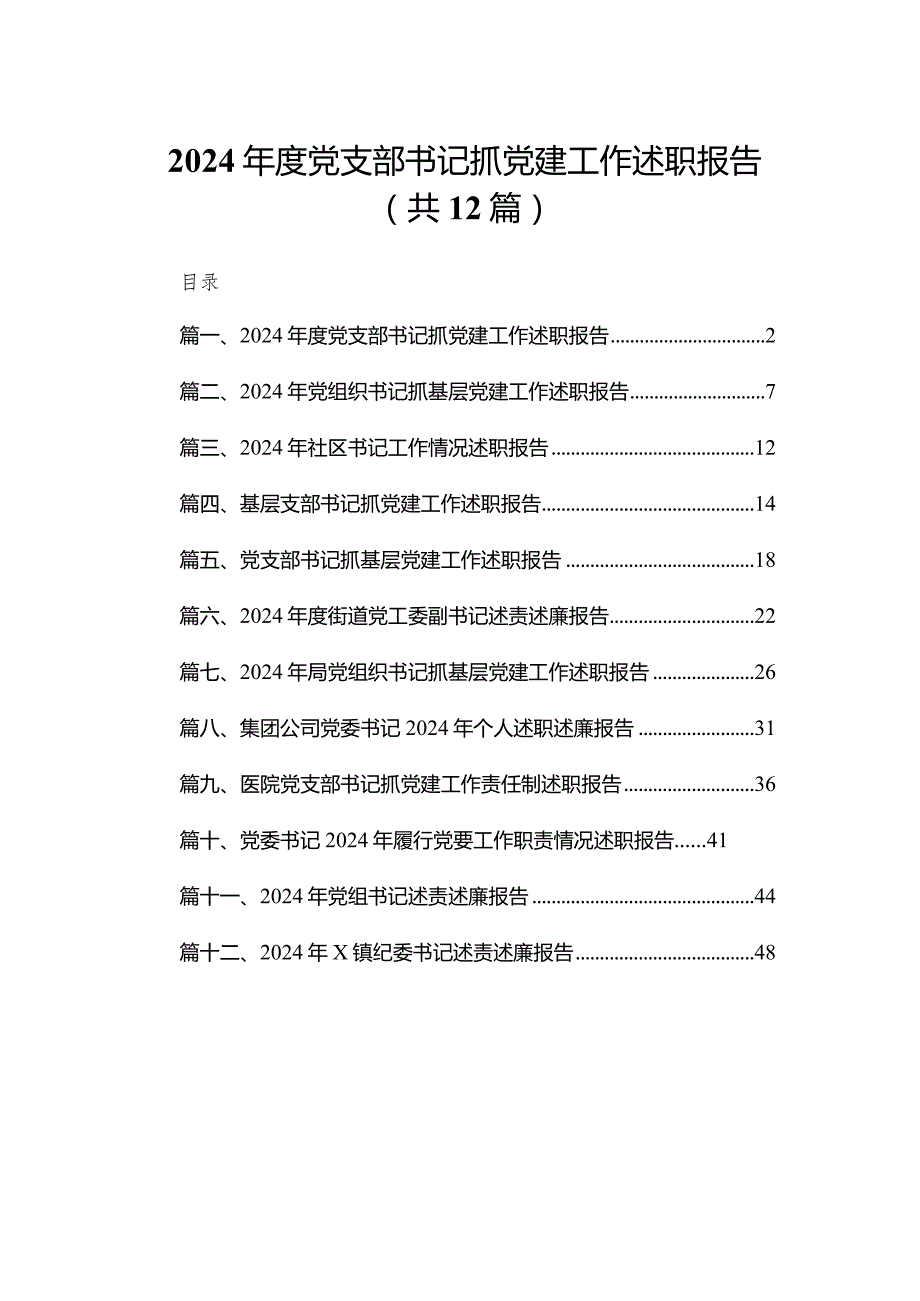 2024党支部书记抓党建工作述职报告（共12篇）.docx_第1页