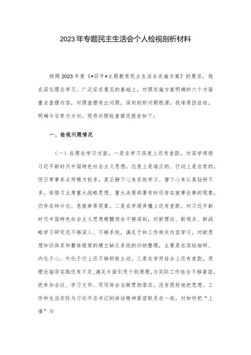 2023年专题民主生活会个人检视剖析材料(1).docx