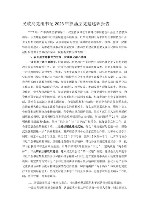 民政局党组书记2023年抓基层党建述职报告.docx